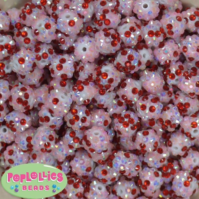 12mm Valentine Confetti Rhinestone Bubblegum Beads