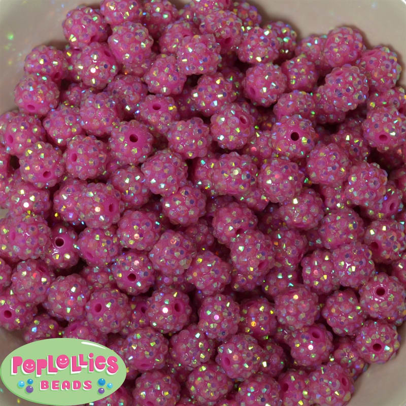 12mm Hot Pink Rhinestone Bubblegum Beads