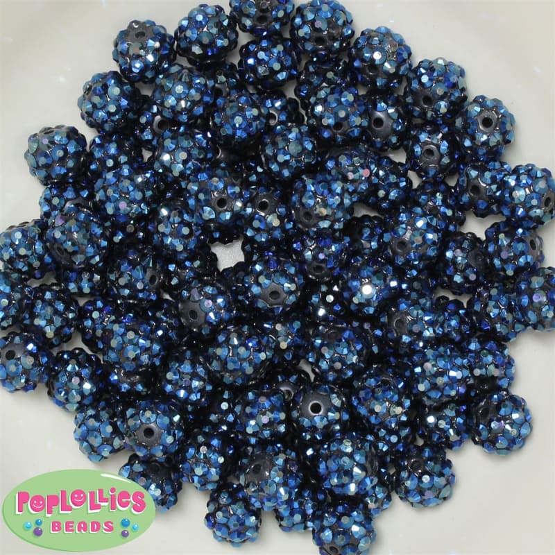 12mm Navy Rhinestone Bubblegum Beads