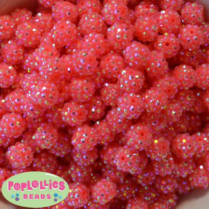 12mm Neon Pink Green Rhinestone Bubblegum Beads