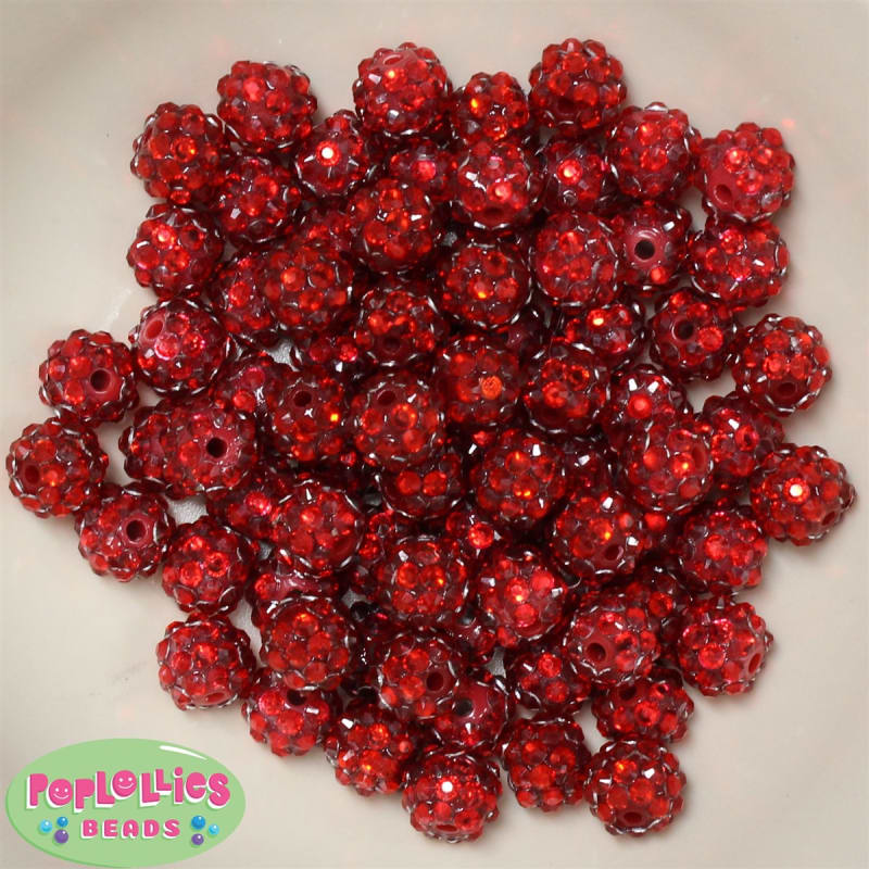 12mm Red Rhinestone Bubblegum Beads