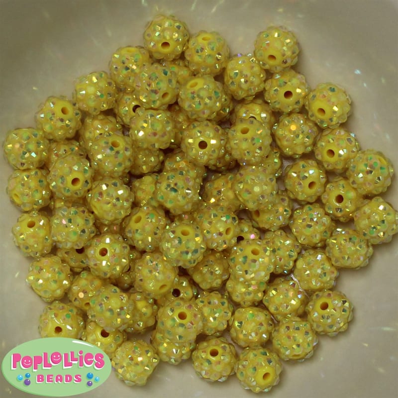 12mm Yellow Rhinestone Bubblegum Beads