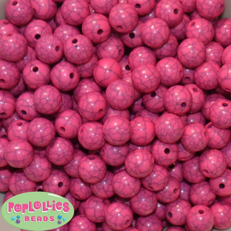 12mm Solid Hot Pink  Crackle Bead 40 pc