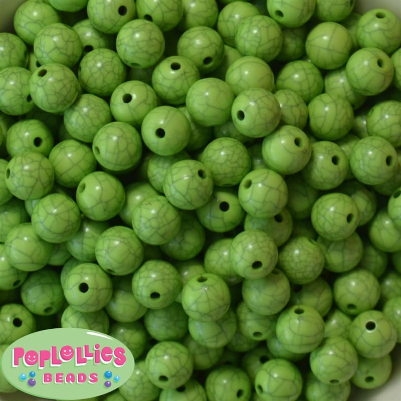 12mm Solid Lime Crackle Bead 40 pc