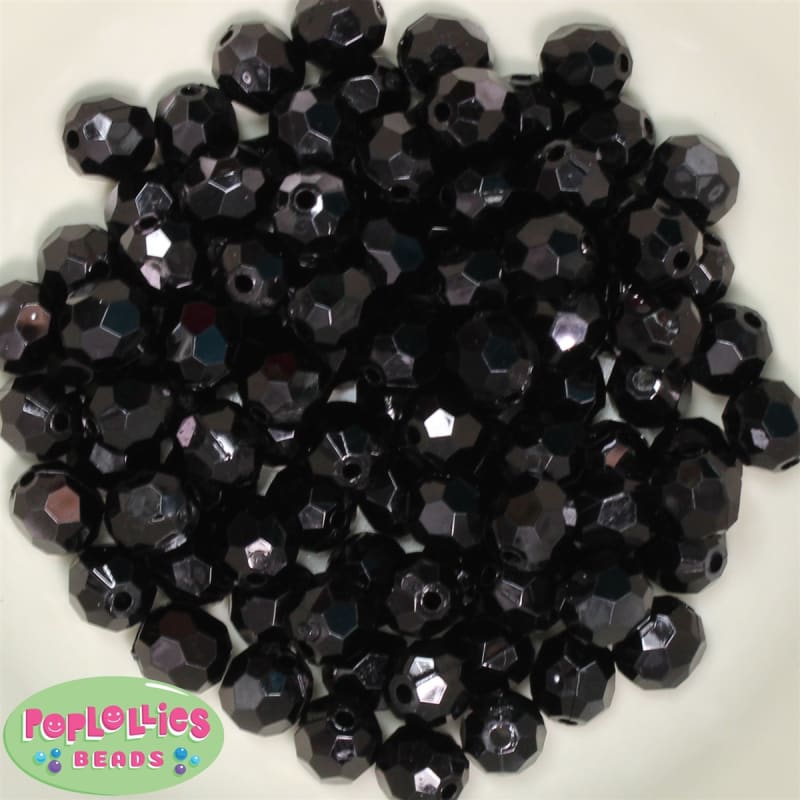 12mm Black Faceted Acrylic Bubblegum Beads