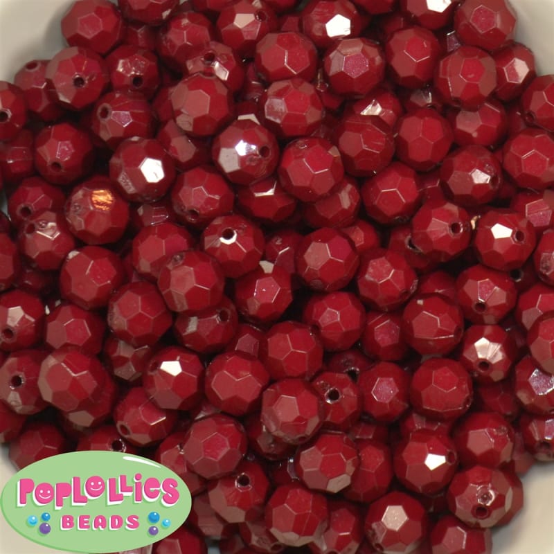 12mm Solid Burgundy Faceted Clear Acrylic Bubblegum Beads
