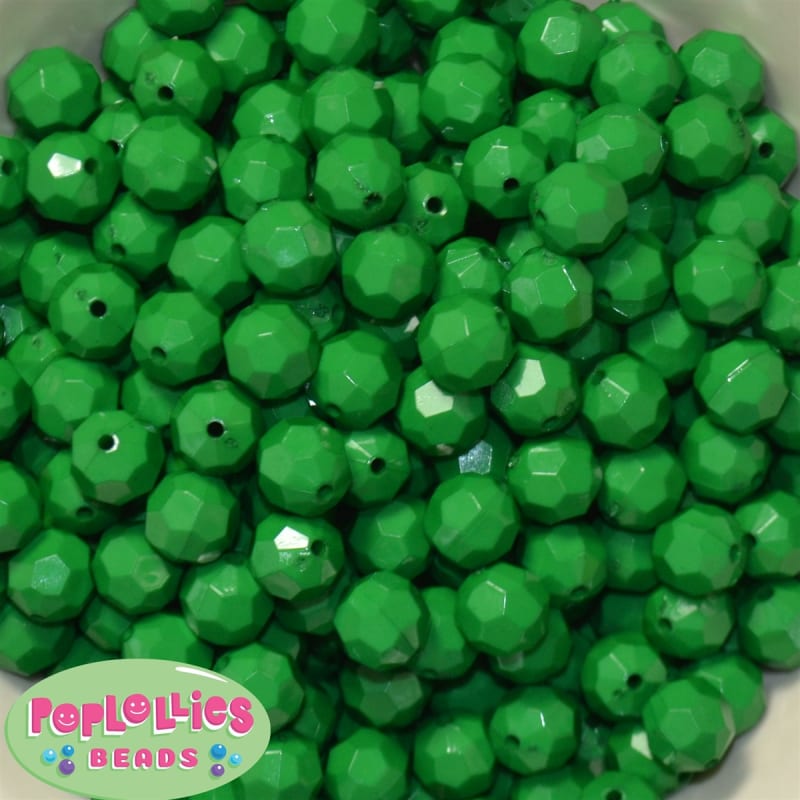 12mm Solid Green Faceted Clear Acrylic Bubblegum Beads
