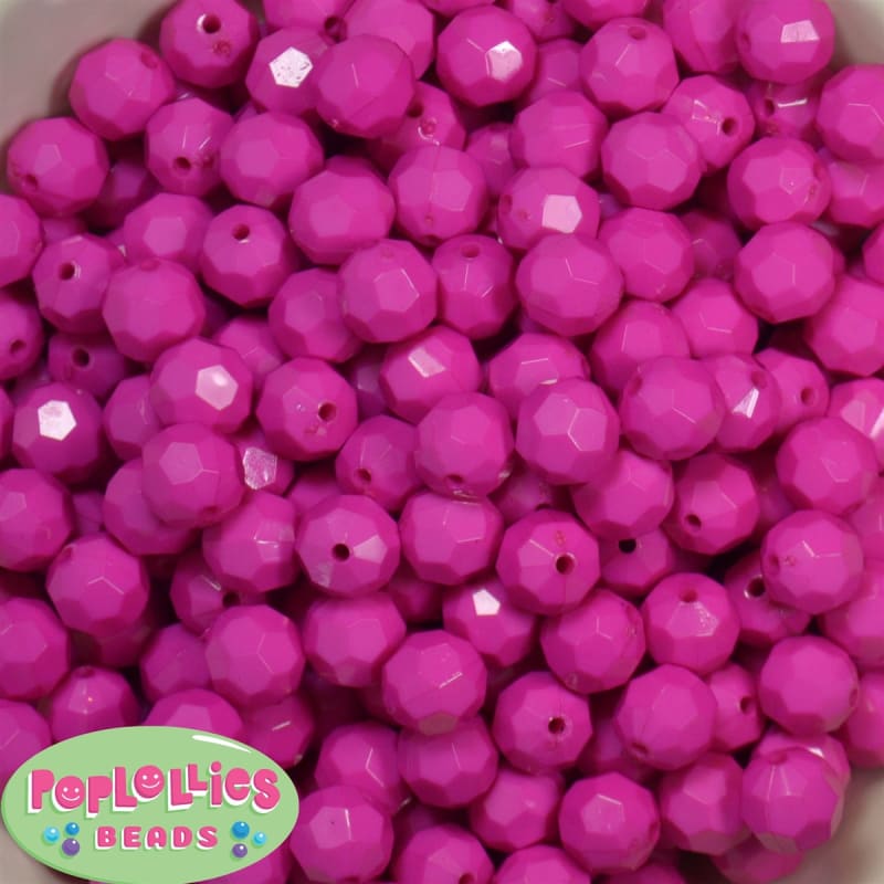 12mm Solid Hot Pink Faceted Acrylic Bubblegum Beads