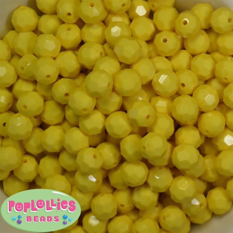 12mm Solid Yellow Faceted Acrylic Bubblegum Bead