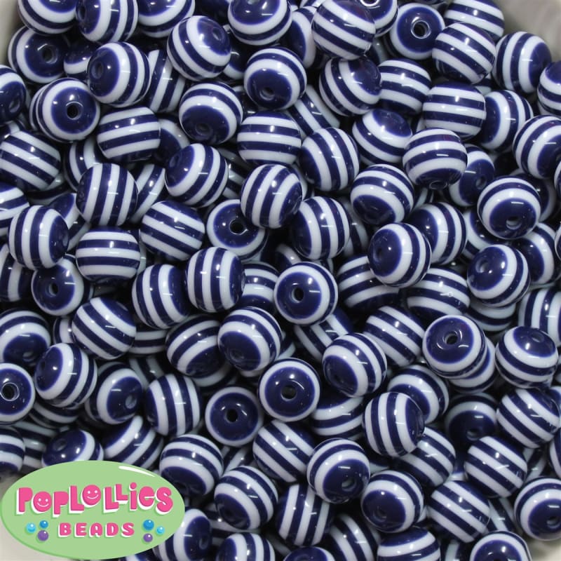 12mm Navy Blue Stripe Bubblegum Beads