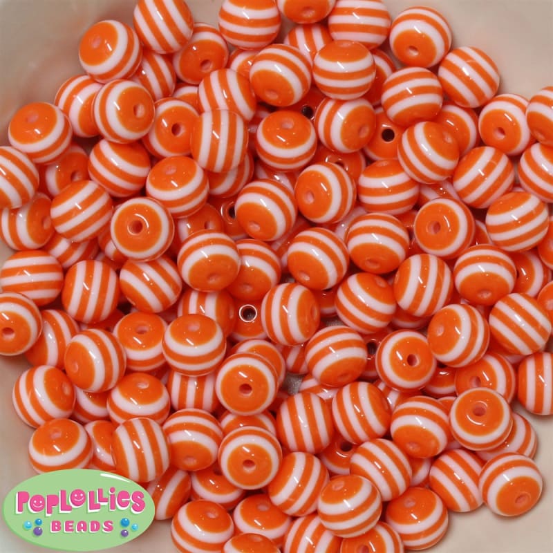 12mm Orange Stripe Bubblegum Beads