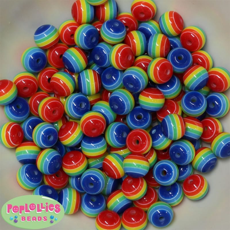 12mm Rainbow Stripe Bubblegum Beads