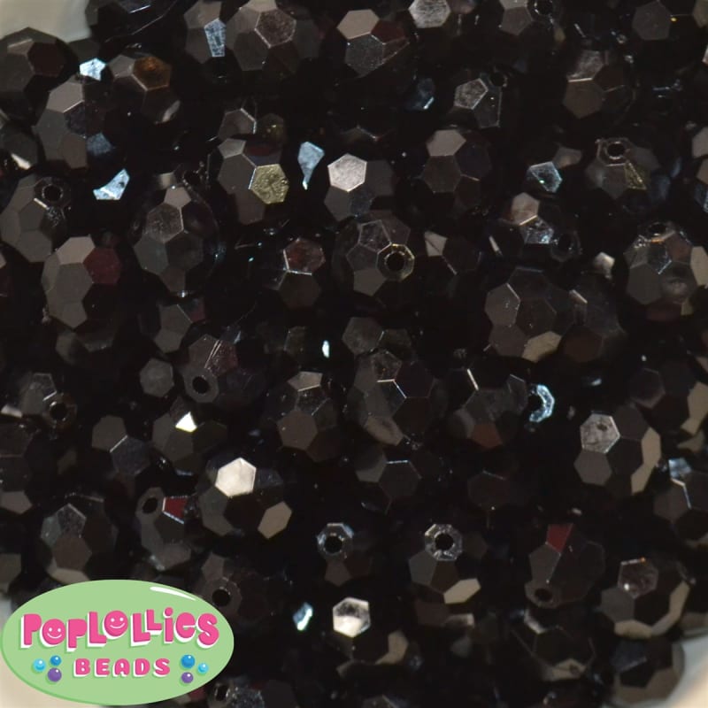14mm Black Faceted Acrylic Bubblegum Beads