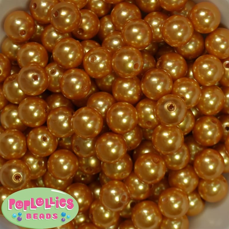 14mm Gold Faux Pearl Bubblegum Beads