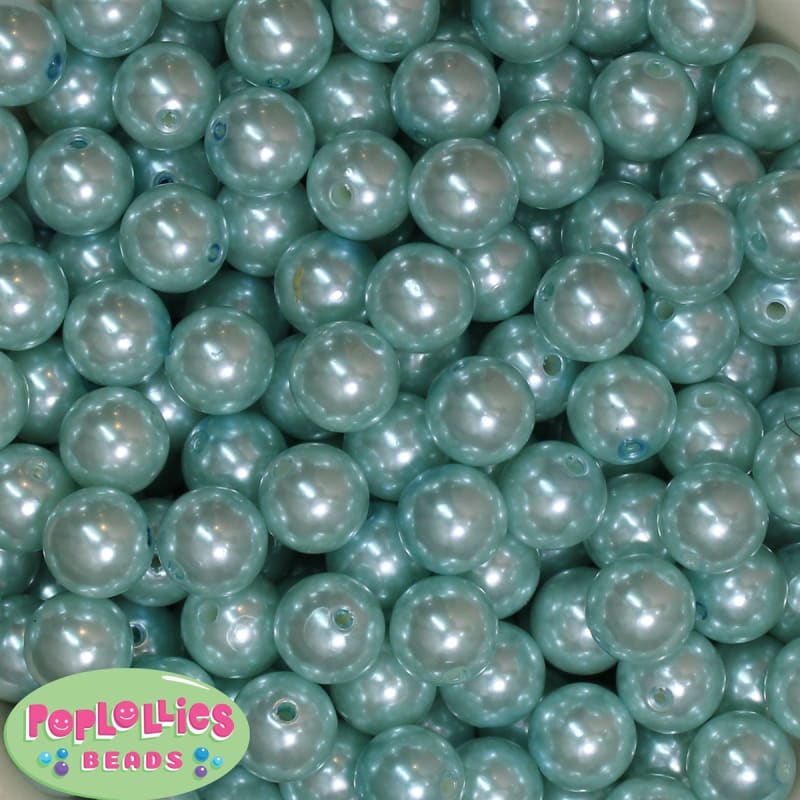 14mm Light Blue Faux Pearl Bubblegum Beads