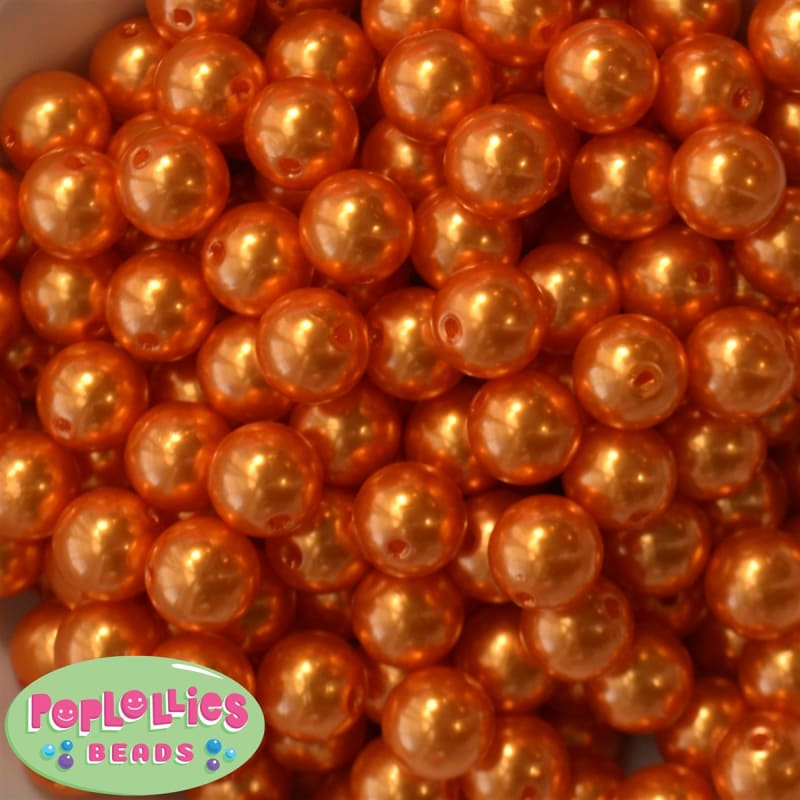 14mm Deep Orange Faux Pearl Bubblegum Beads