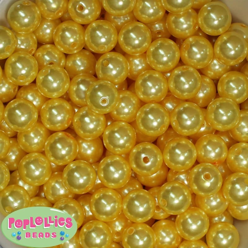14mm Yellow Faux Pearl Bubblegum Beads