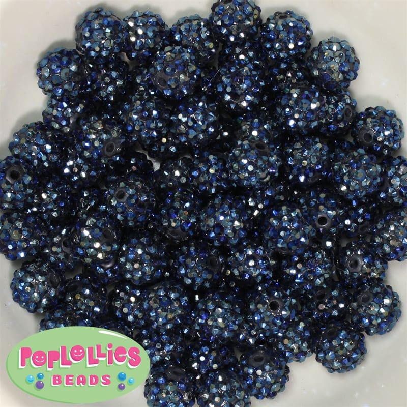 14mm Navy Blue Rhinestone Bubblegum Beads Bulk