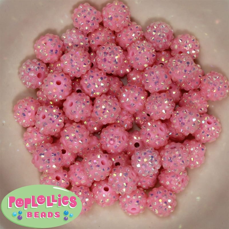 14mm Pink Rhinestone Bubblegum Beads