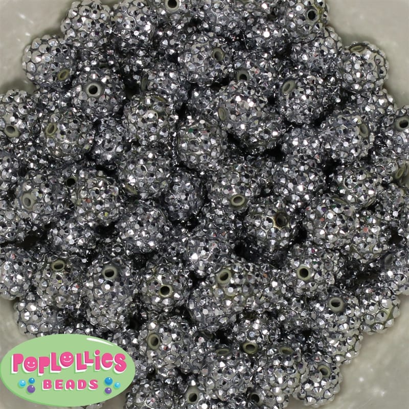 14mm Silver Rhinestone Bubblegum Beads Bulk