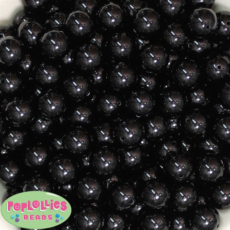 Bulk 14mm Black Solid Bubblegum Beads