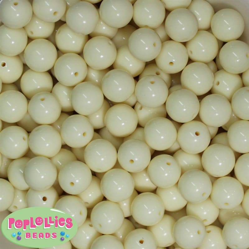 14mm Cream Solid Bubblegum Beads