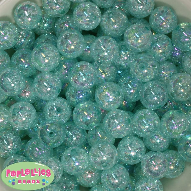 16mm Mint Crackle Acrylic Bubblegum Beads
