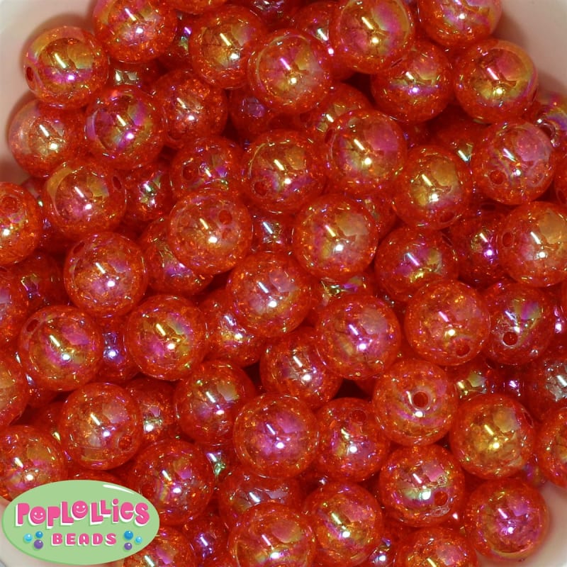 16mm Orange Crackle Acrylic Bubblegum Beads