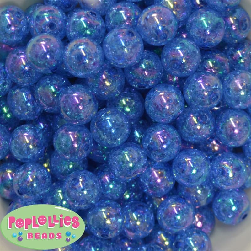 16mm Royal Blue Crackle Acrylic Bubblegum Beads