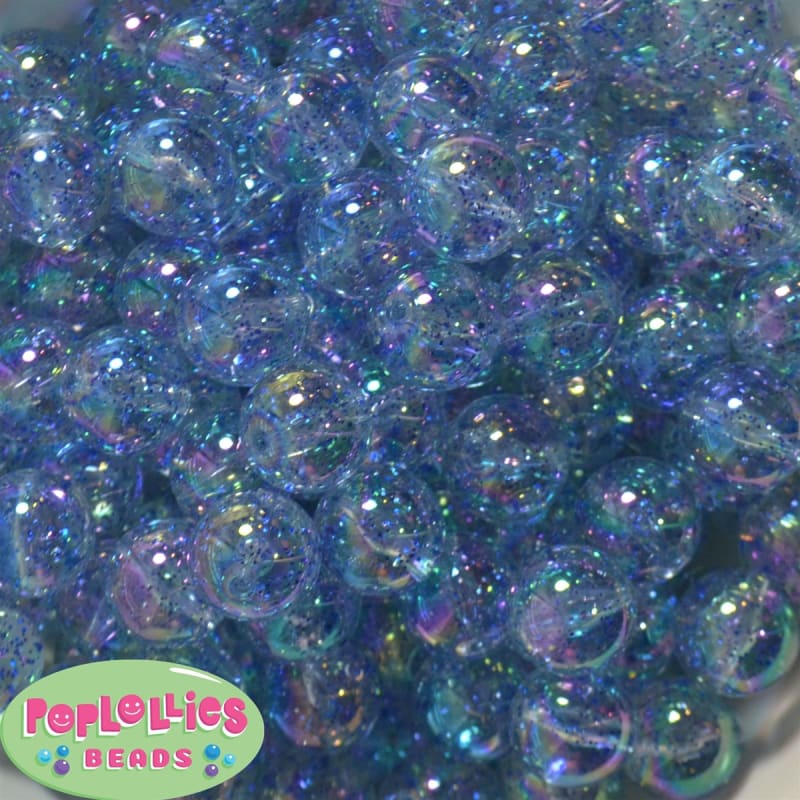 16mm Clear Baby Blue Glitter Acrylic Gumball Bead