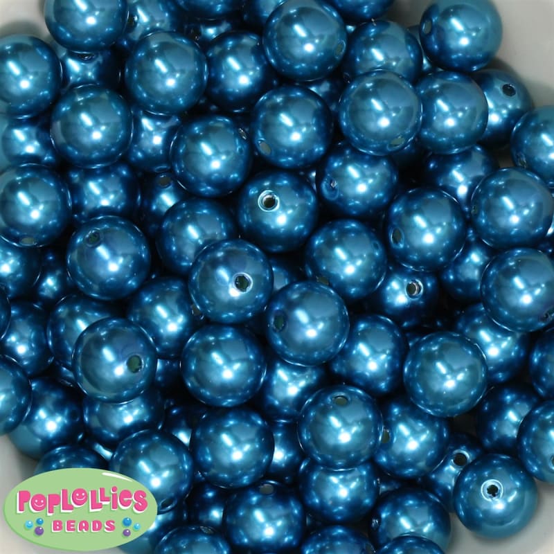 16mm Peacock Blue Faux Acrylic Pearl Bubblegum Beads