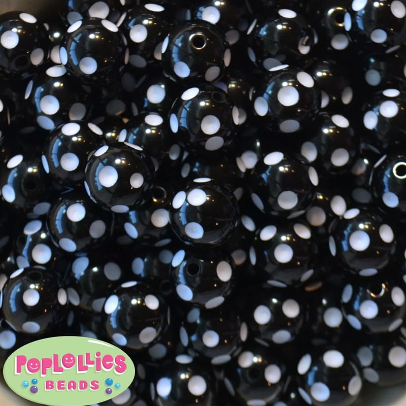 16mm Black Polka Dot Bubblegum Beads