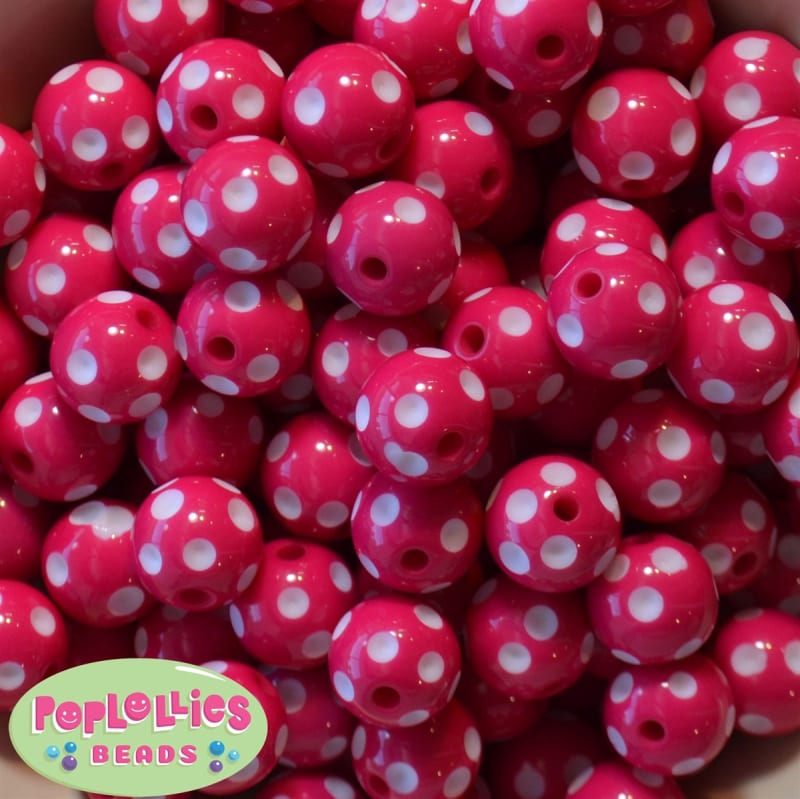 16mm Hot Pink Polka Dot Bubblegum Beads