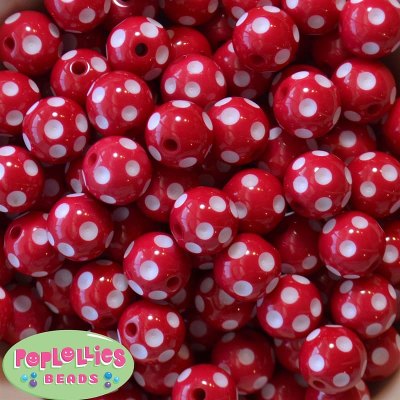 16mm Red Polka Dot Bubblegum Beads