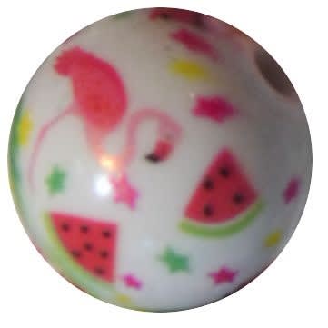 16mm Watermelon and Flamingo Print Acrylic Bubblegum Beads