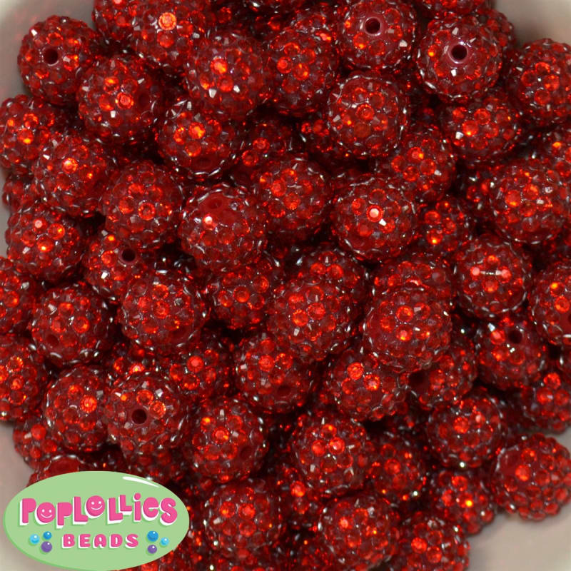 16mm Red Metallic Rhinestone Bubblegum Beads
