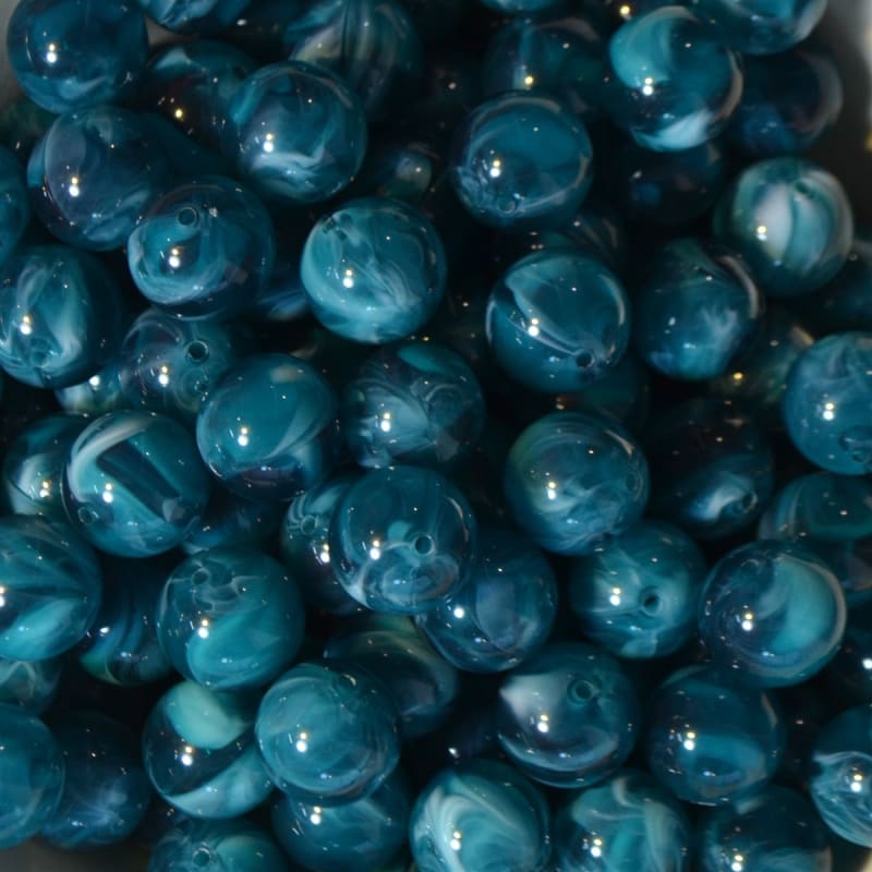 16mm Teal Marble Style Acrylic Gumball Bead