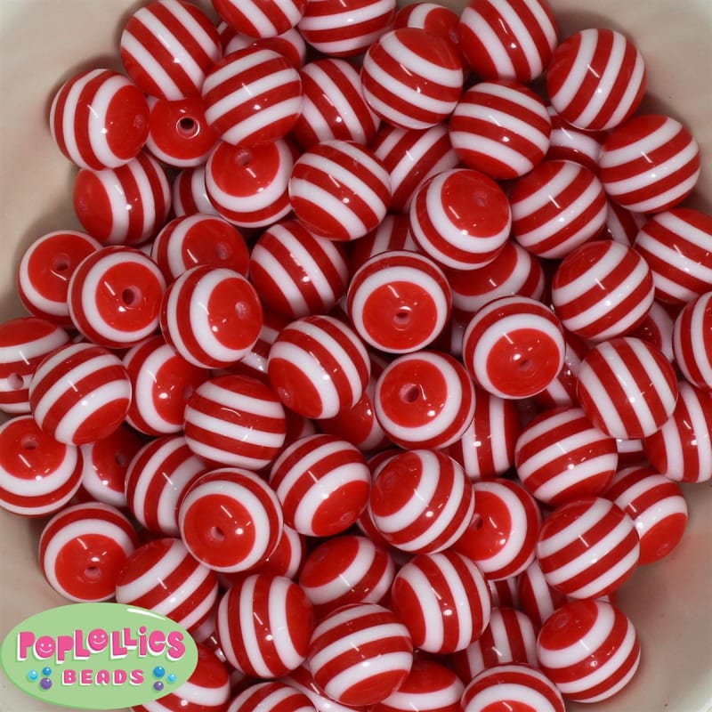 16mm Red Stripe Resin Bubblegum Beads