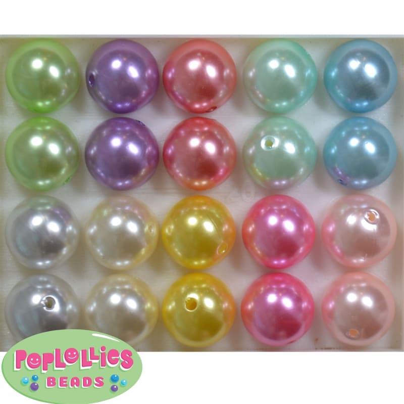 20mm Mix of Pastel Acrylic Pearl Bubblegum Beads
