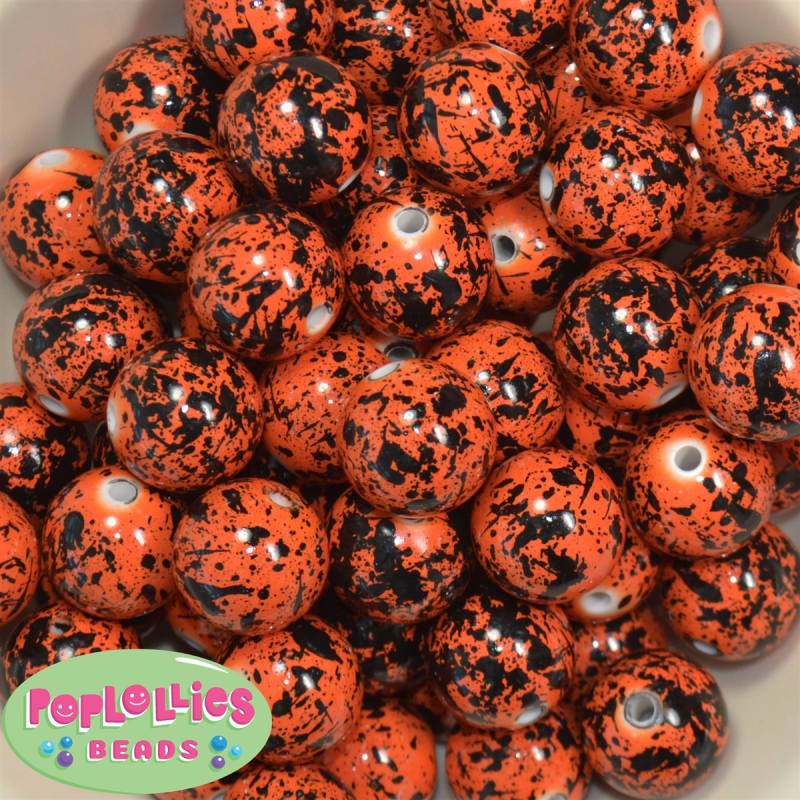 20mm Orange Splatter Style Acrylic Bubblegum Bead