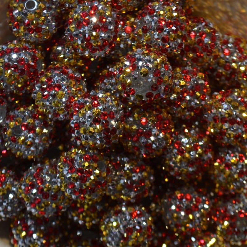 22mm Red, Silver, Gold Confetti Rhinestone Bead