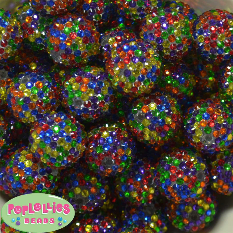 24mm Rainbow Confetti Rhinestone Beads 10pc