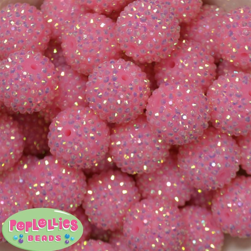 24mm Pink Metallic Resin Rhinestone Bubblegum Beads