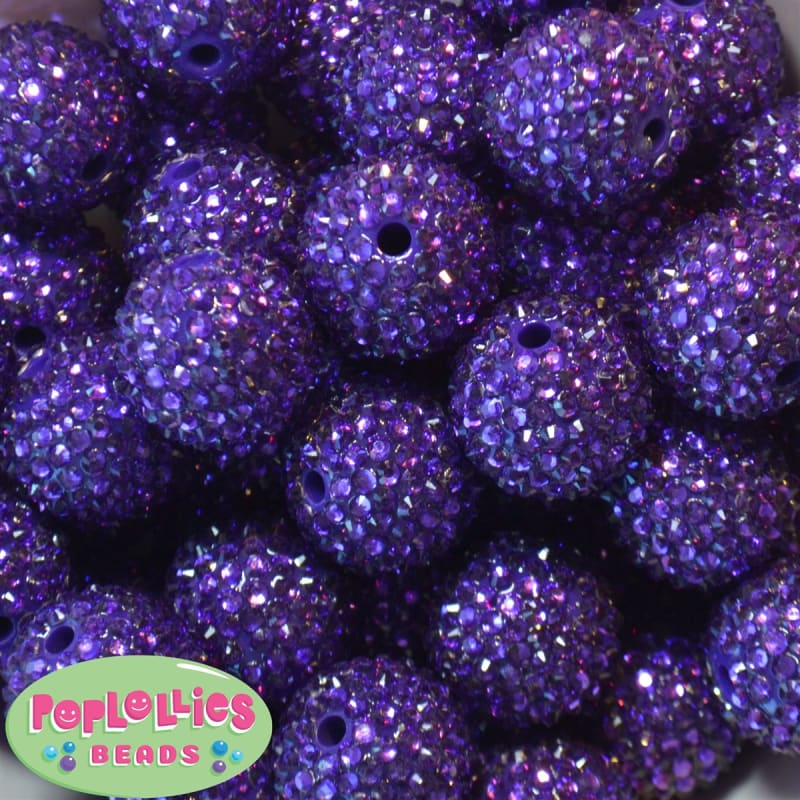 24mm Purple Metallic Resin Rhinestone Bubblegum Beads