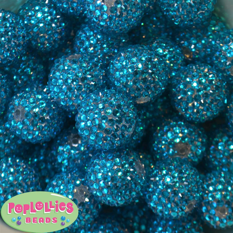 24mm Turquoise Metallic Resin Rhinestone Bubblegum Beads