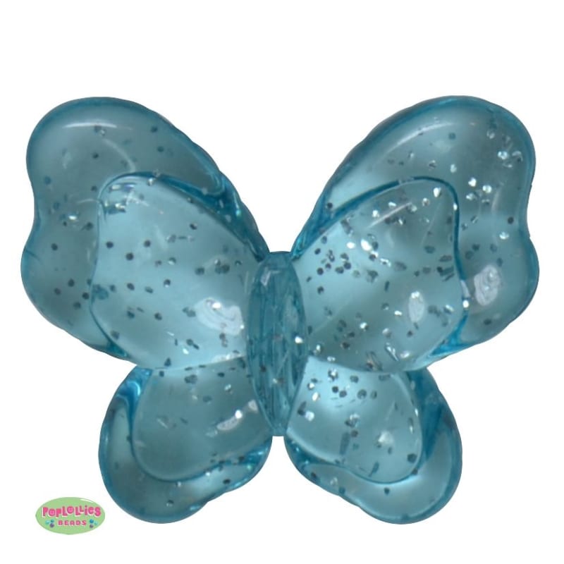 35mm Clear Glitter Cyan Blue Butterfly Bead