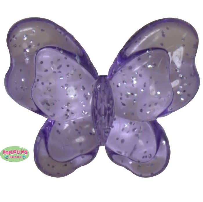 35mm Clear Glitter Lavender Butterfly Bead