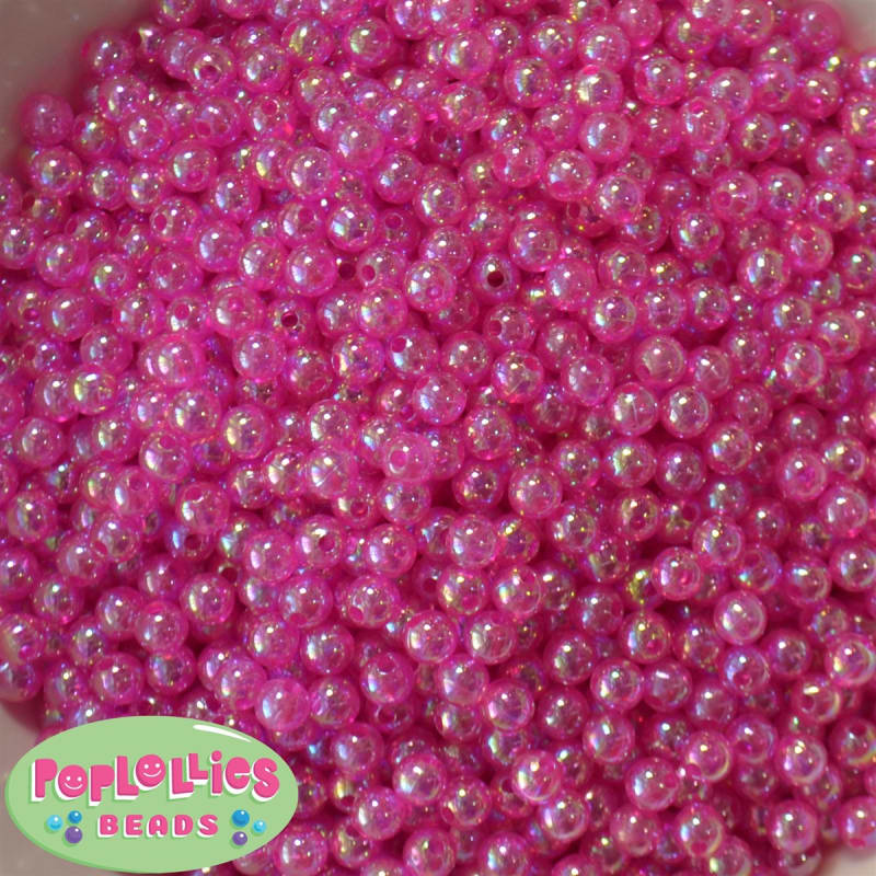 6mm AB shiny coated Clear Hot Pink Spacer Beads 50