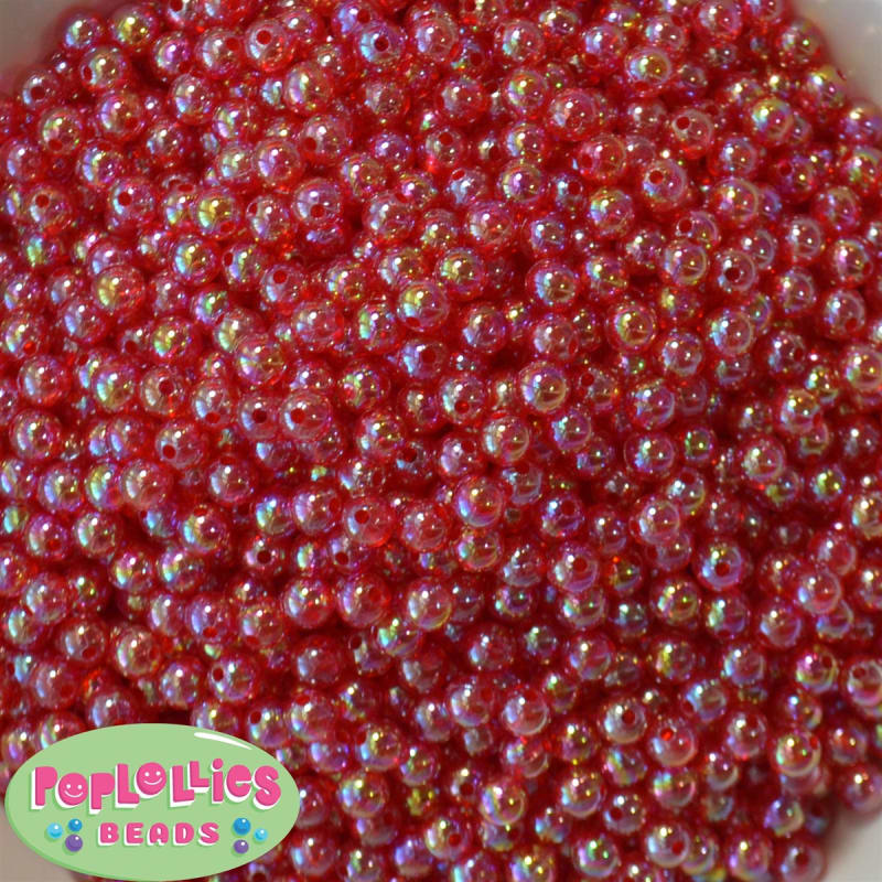 6mm AB shiny coated Clear Red Spacer Beads 50