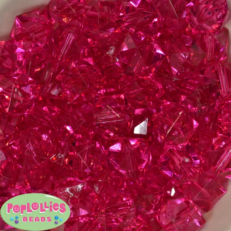 20mm Clear Hot Pink Ice Cube Bubblegum Bead